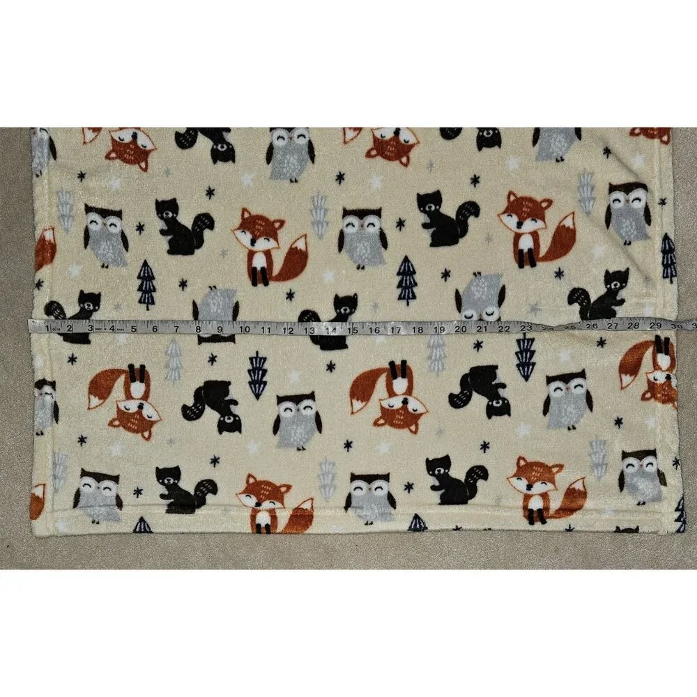 Parent's Choice Brown Fleece Baby Blanket Woodland Fox Squirrel Owl Tree 30x35
